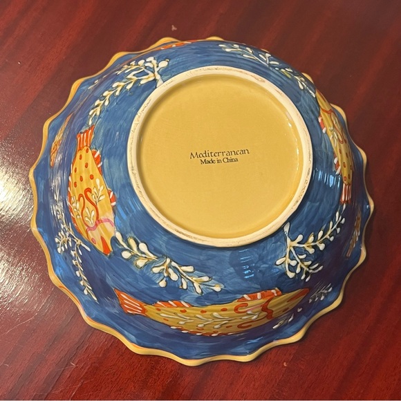 Maxcera Mediterranean Large Serving Bowl Fish Nautical Ruffle Edge Hand Painted - Picture 9 of 10